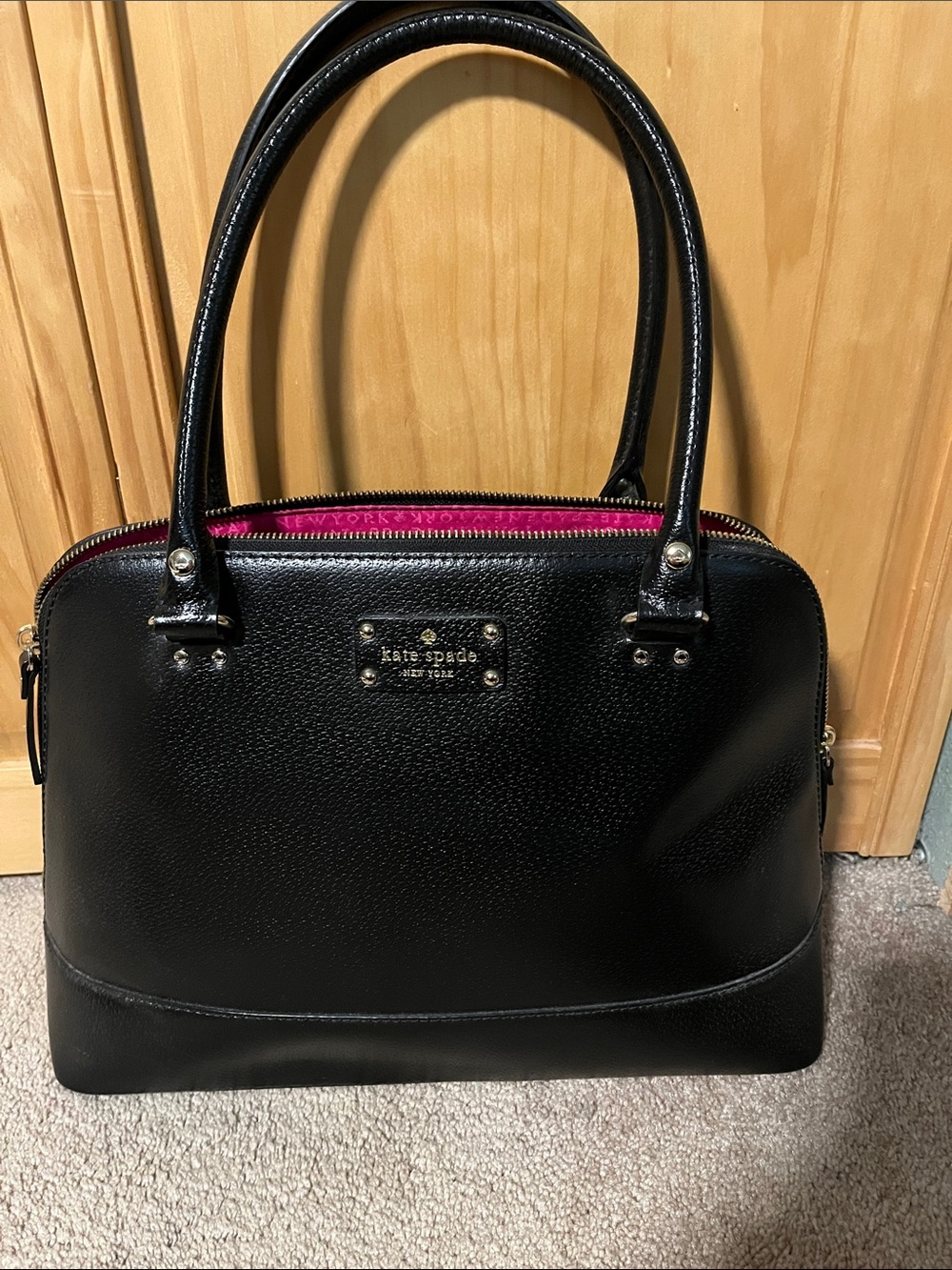 kate spade Black Satchel with Pink Interior Trim
